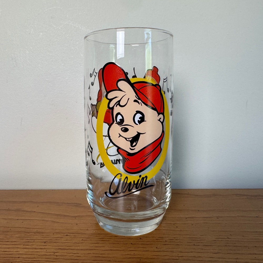 Vintage 1985 Alvin and The Chipmunks Glass Tumbler Bagdasarian Productions 80s‎